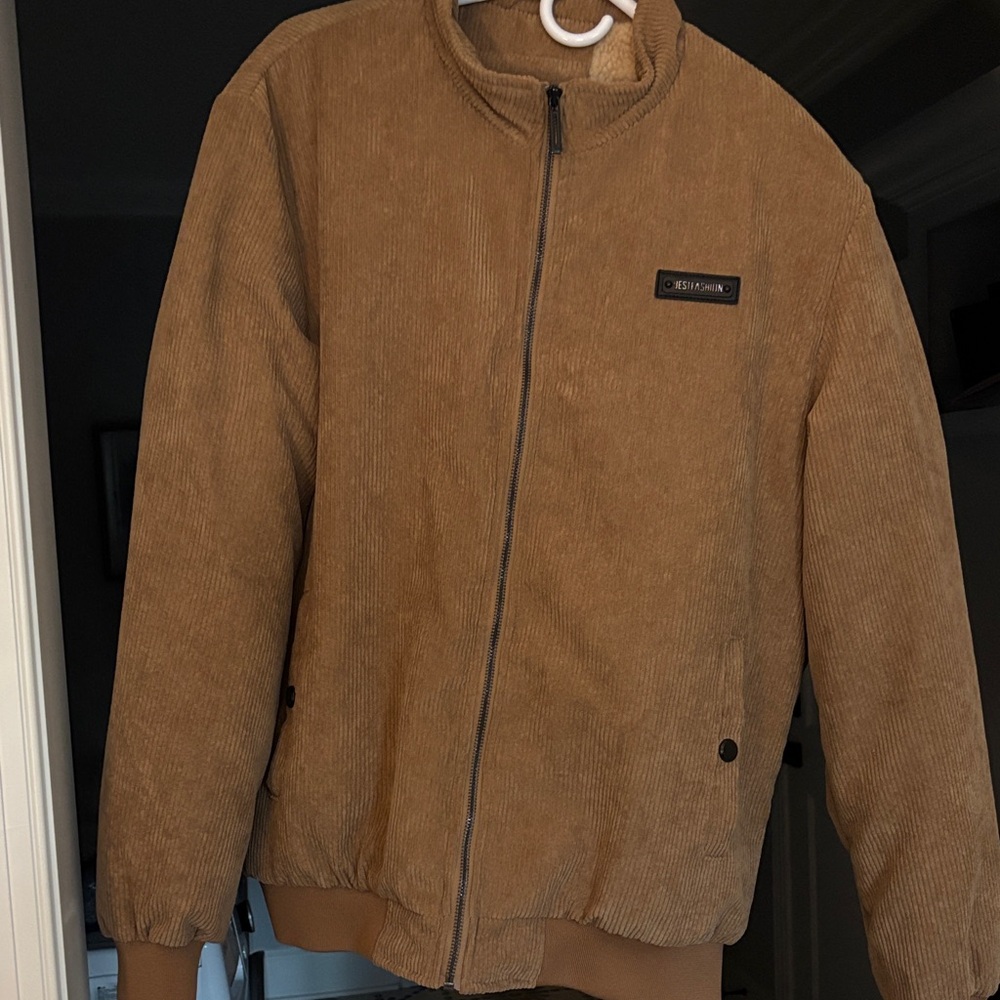 Men's/Unisex SHEIN Tan Corduroy Bomber Jacket (L).